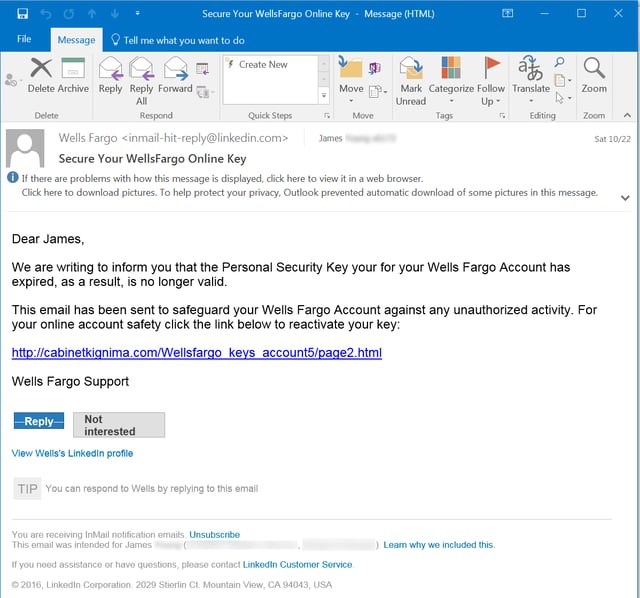 LinkedIn Email Phish Screenshot