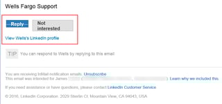 Wells Fargo LinkedIn Phishing Email Screenshot