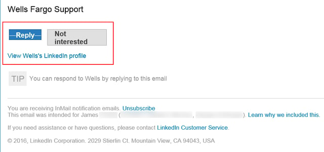 Wells Fargo LinkedIn Phishing Email Screenshot